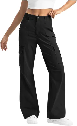Women's Cargo Pants Casual High Waisted Pants Baggy Stretch Straight Leg Trousers Classic Y2K Pants with Pockets