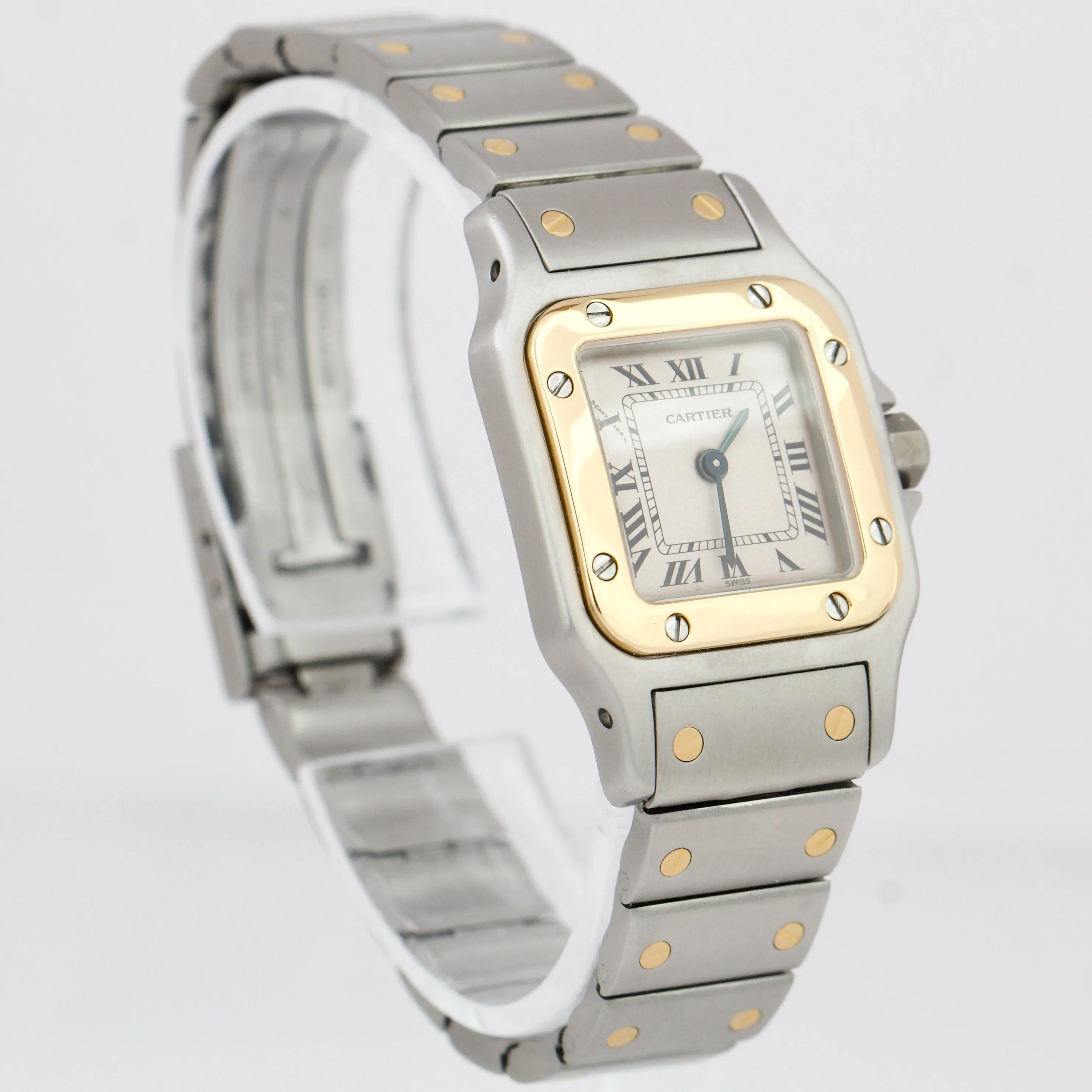 Women's Cartier Santos Galbee 24mm White Quartz Two-Tone Gold Steel Watch 1567