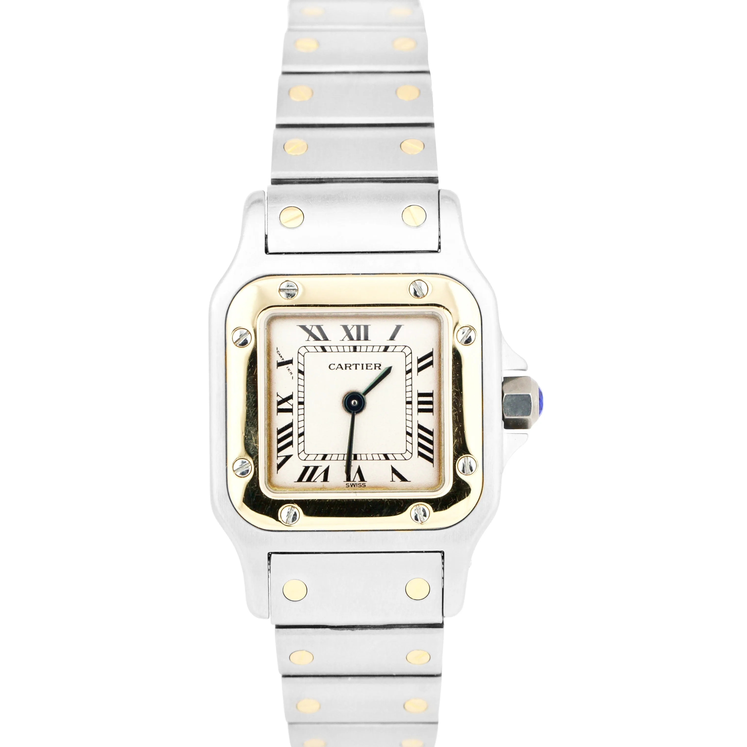 Women's Cartier Santos Galbee 24mm White Quartz Two-Tone Gold Steel Watch 1567