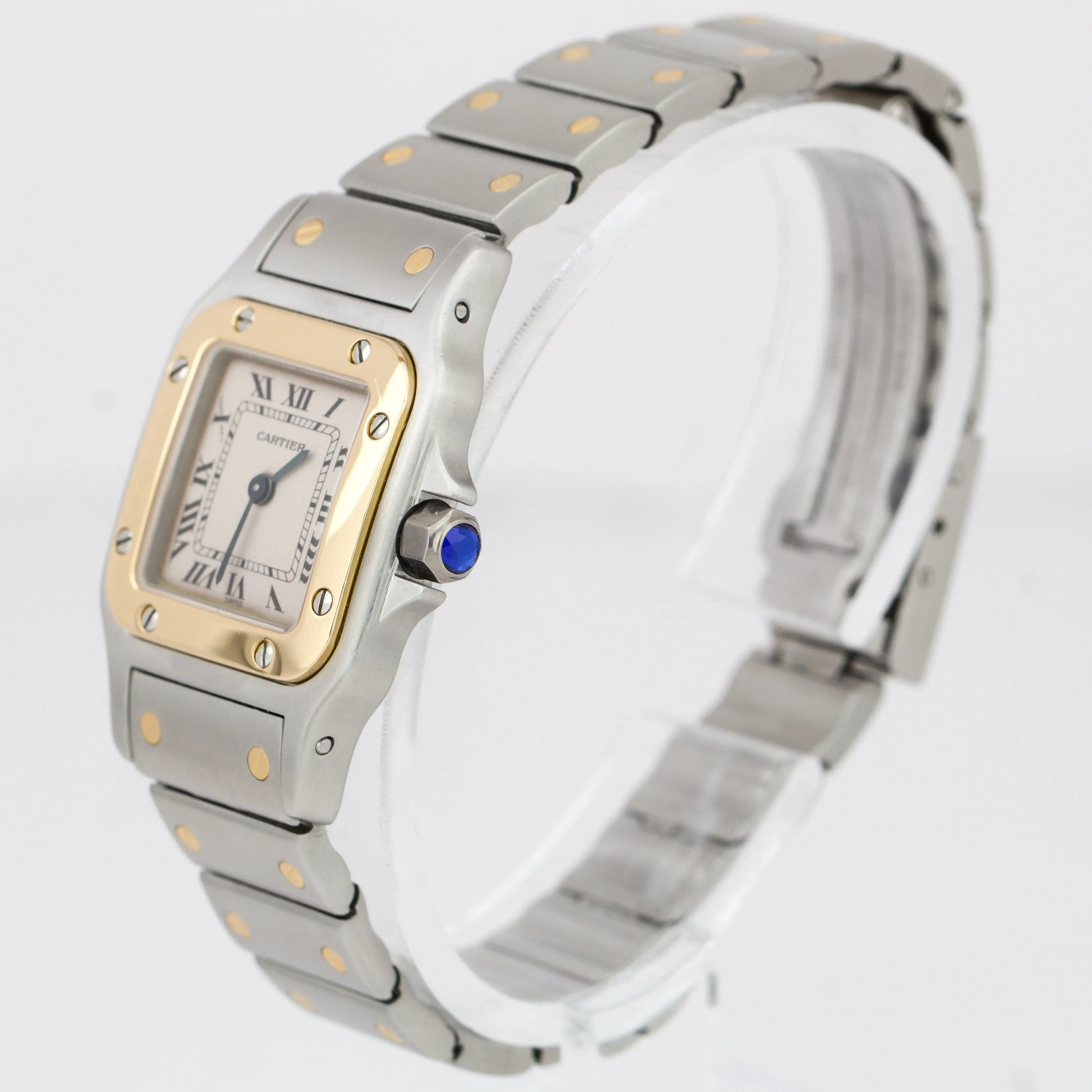 Women's Cartier Santos Galbee 24mm White Quartz Two-Tone Gold Steel Watch 1567