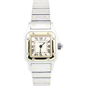 Women's Cartier Santos Galbee 24mm White Quartz Two-Tone Gold Steel Watch 1567