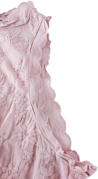Women's Casual Embroidered Lace Floral Sleeveless Mini Dress A-line Beach Vacation Dresses Ruffle Swing Loose Tank Sundresses