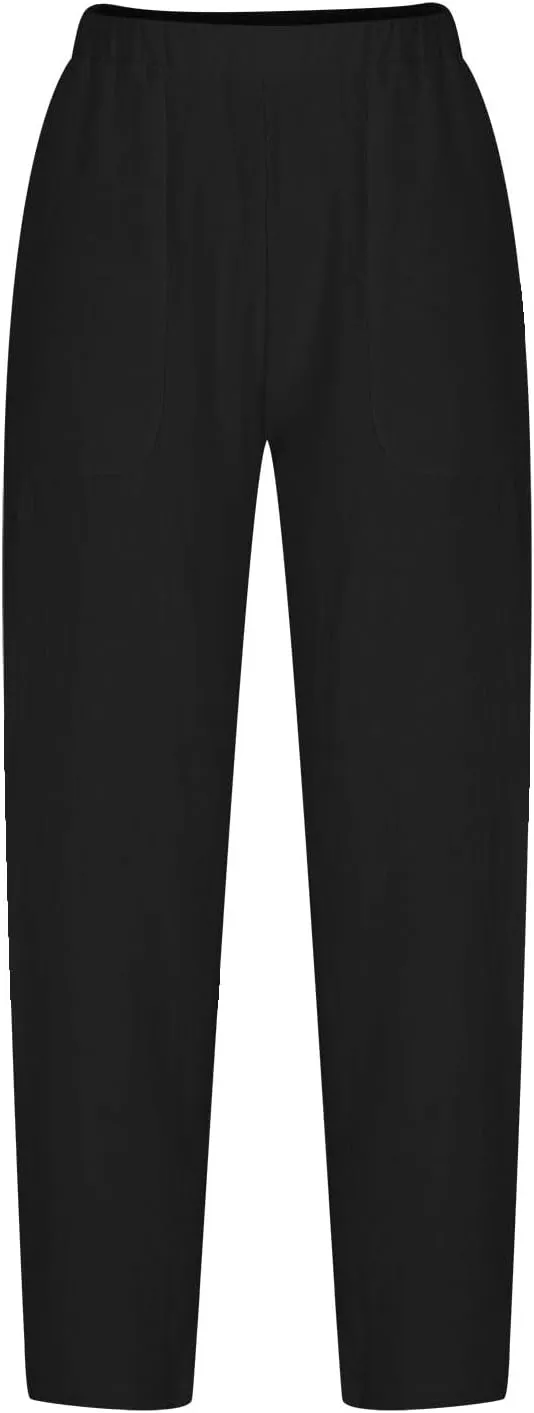 Womens Cotton Linen Harem Pants Lounge Elastic High Waist Trousers Summer Relaxed Fit Pant Solid Comfy Pockets Pants