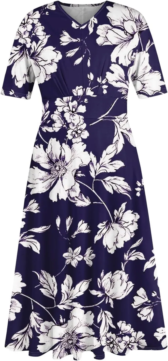 Womens Dresses Cotton Flowy Dresses for Women 2025 Casual Plus Size Floral Print Maxi Dresses