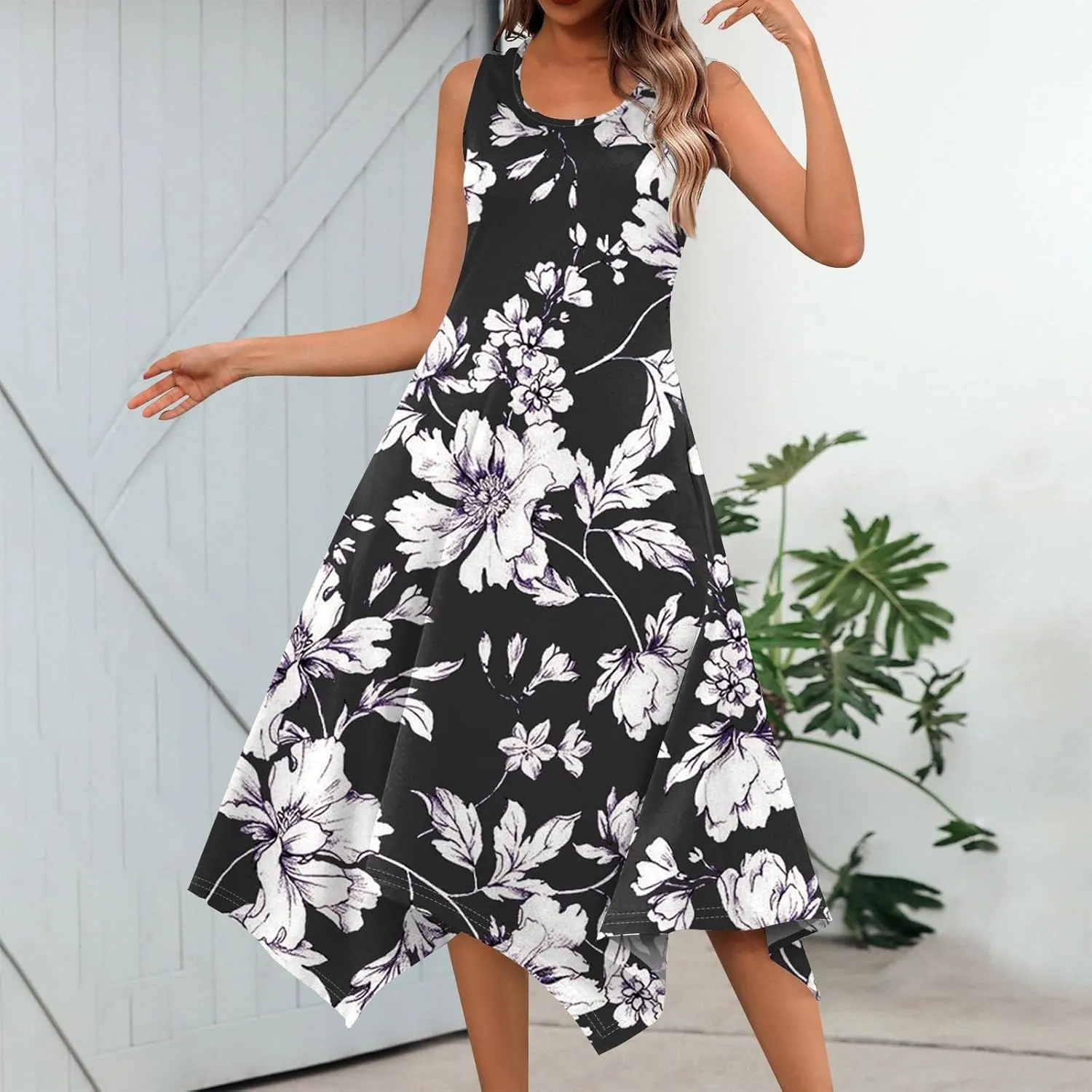 Womens Dresses Dresses for Women 2025 Elegant Swing Floral Print Cotton Spring Summer Sundress Maxi