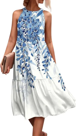 Womens Dresses Patchwork High Waisted Loose Swing Womens Dresses Tea Party Dresses for Woman Maxi