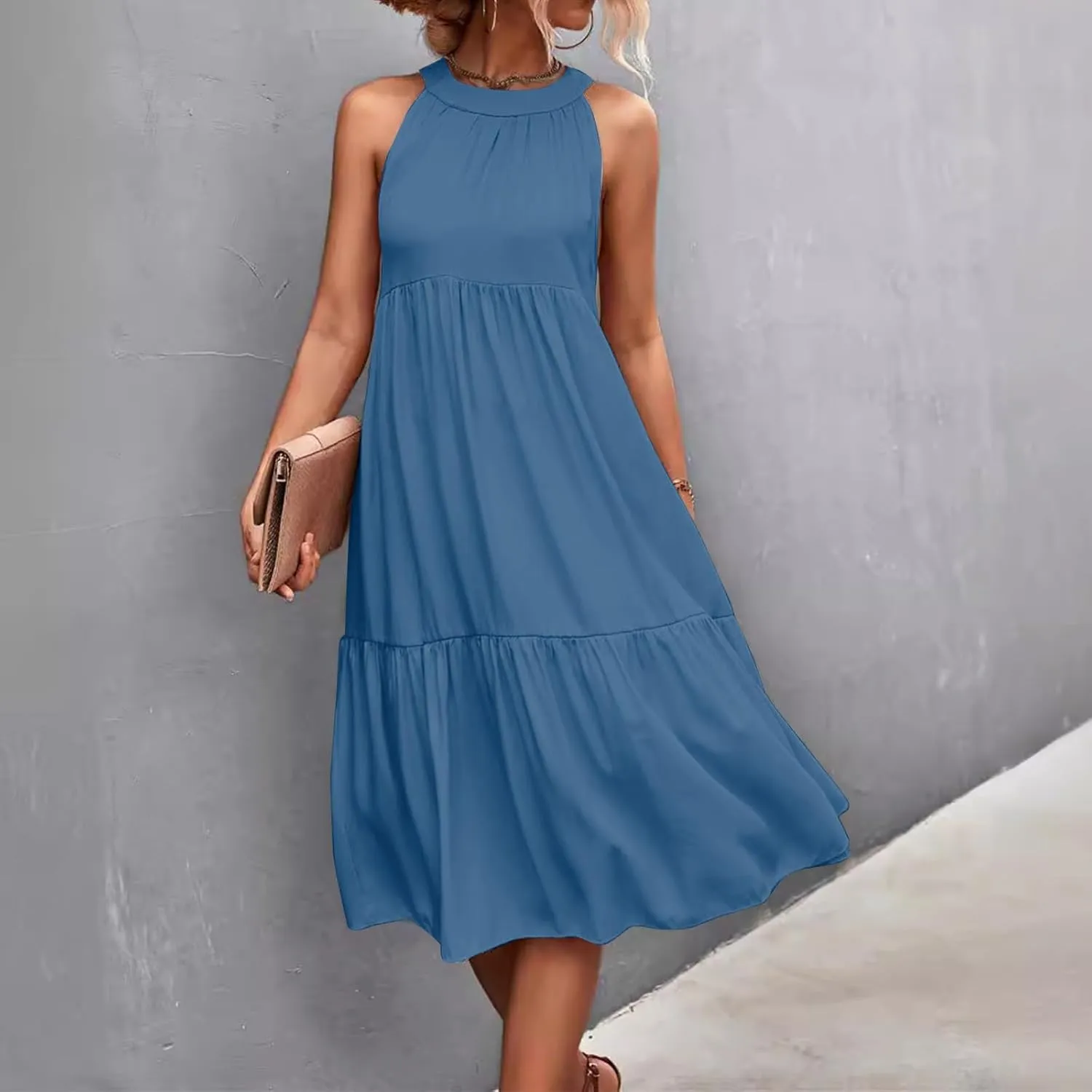 Womens Dresses Patchwork High Waisted Loose Swing Womens Dresses Tea Party Dresses for Woman Maxi