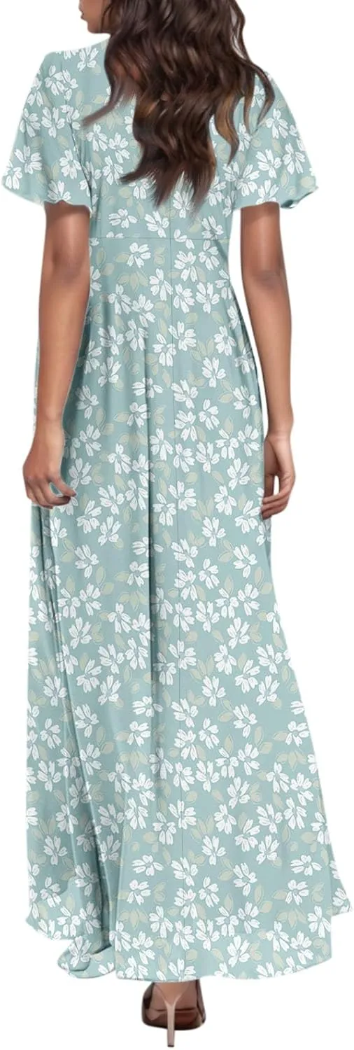 Womens Dresses Swing Maxi Dresses for Women Swing Flowy Ruffle Hem Ruffle Short Sleeve Womens