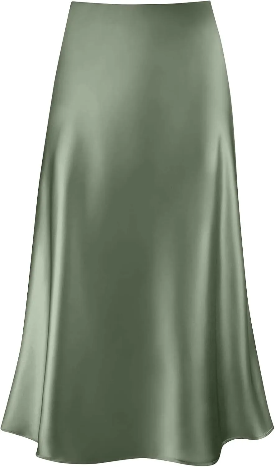 Womens Elegant Midi Skirt High Waisted Solid Satin Dress Work Skirts Party Wedding Flared A-Line Skirts