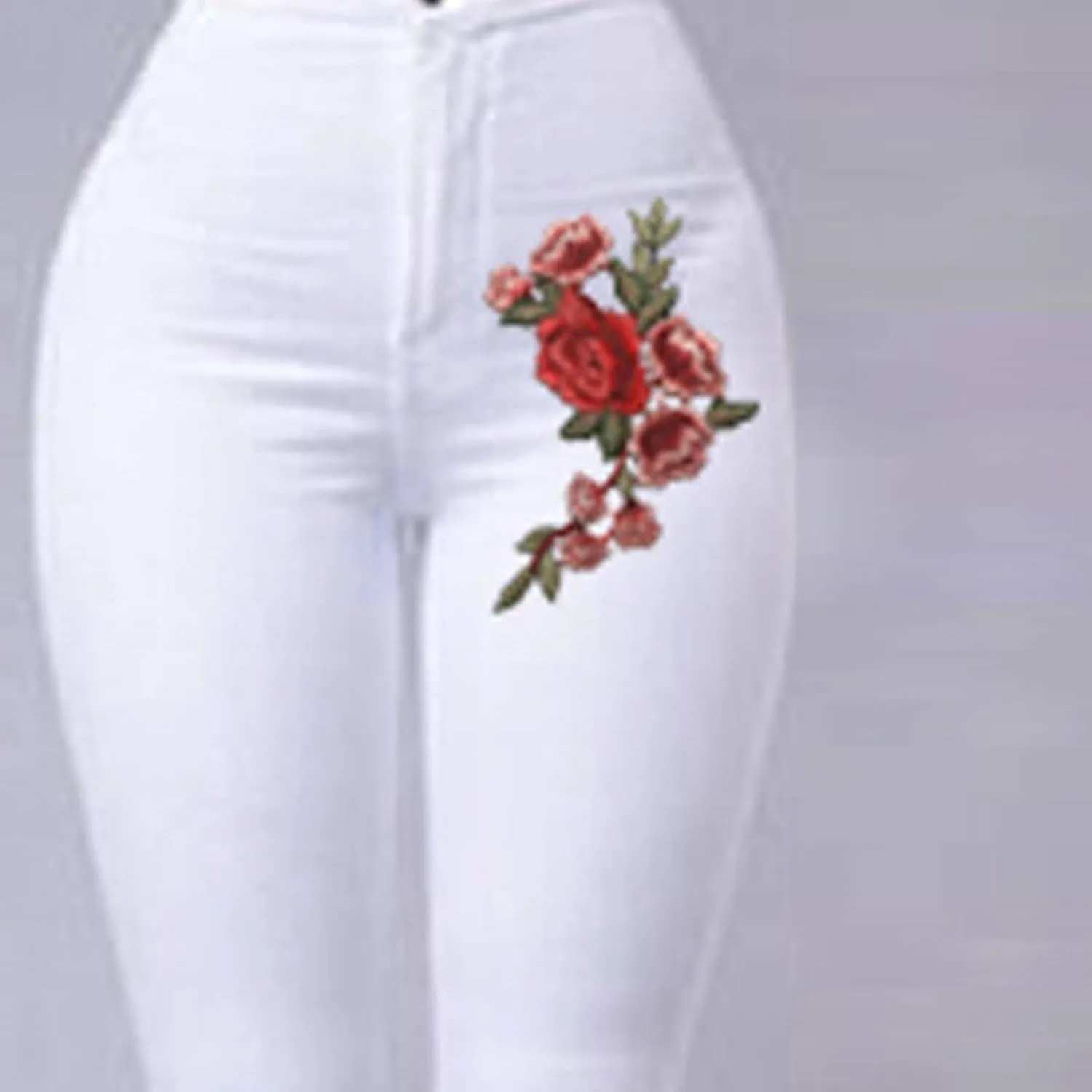 Women's High Waist Stretch Skinny Embroidered Flower Print Leggings Classic Jean Trousers Slimming Jean Jogger