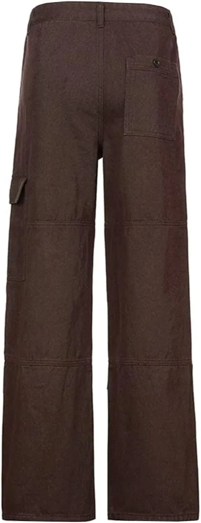 Women's High Waisted Relaxed Fit Cargo Jeans Straight Wide Leg Y2K Baggy Denim Pants with Pockets