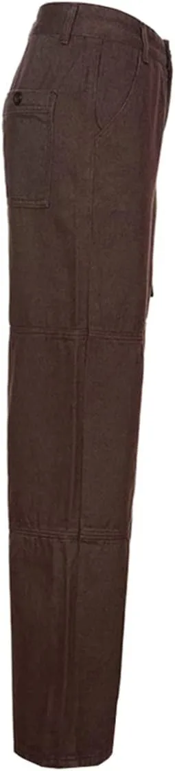 Women's High Waisted Relaxed Fit Cargo Jeans Straight Wide Leg Y2K Baggy Denim Pants with Pockets