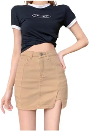 Women's Jean Skorts,High Waisted Casual Side Split Skort Denim,Stretchy Mini A-Line Skirts with Shorts Underneath,4 Pocket