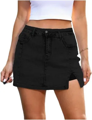 Women's Jean Skorts,High Waisted Casual Side Split Skort Denim,Stretchy Mini A-Line Skirts with Shorts Underneath,4 Pocket