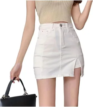 Women's Jean Skorts,High Waisted Casual Side Split Skort Denim,Stretchy Mini A-Line Skirts with Shorts Underneath,4 Pocket