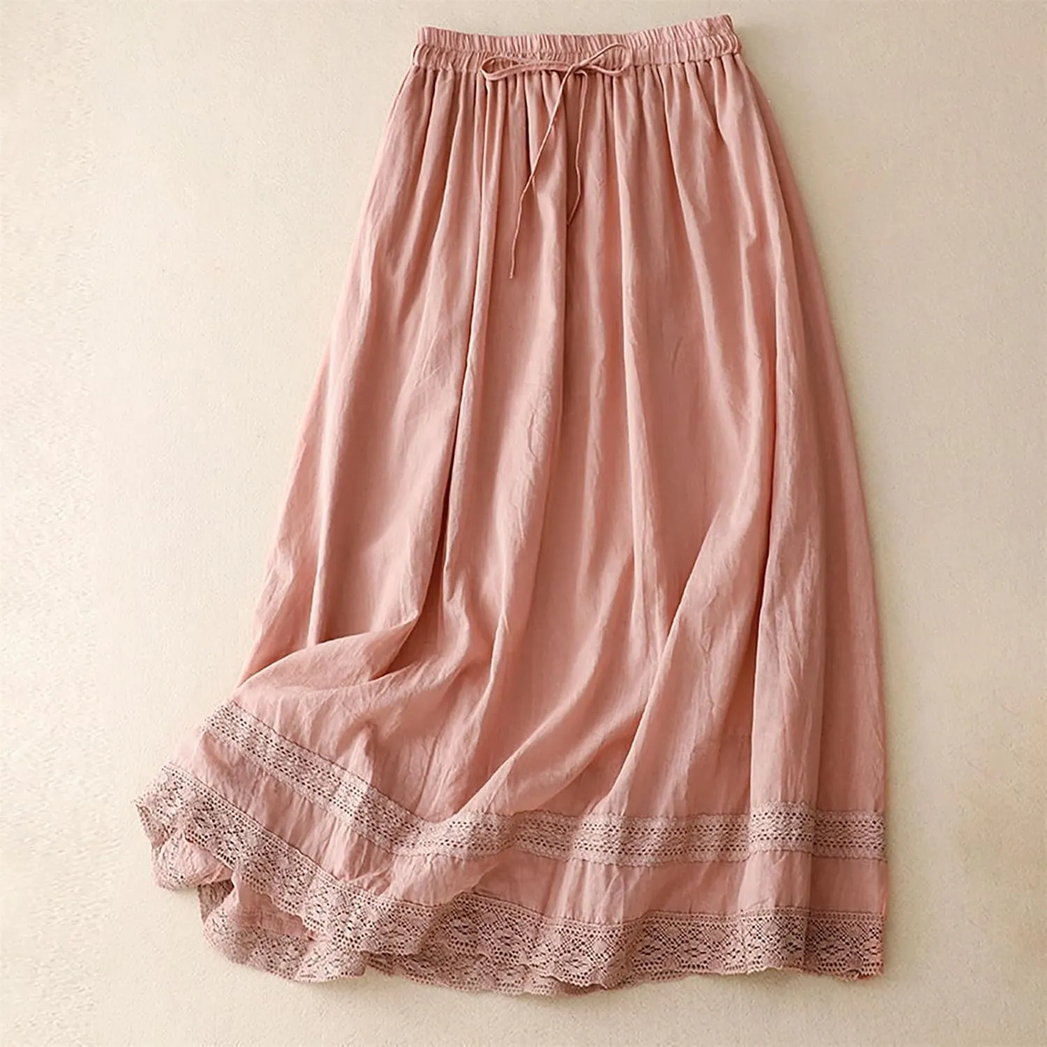 Women's Lace Cotton Linen Skirt Waist A Line Beach Flowy Long Skirts Comfy Summer Vacation Outfits 2025