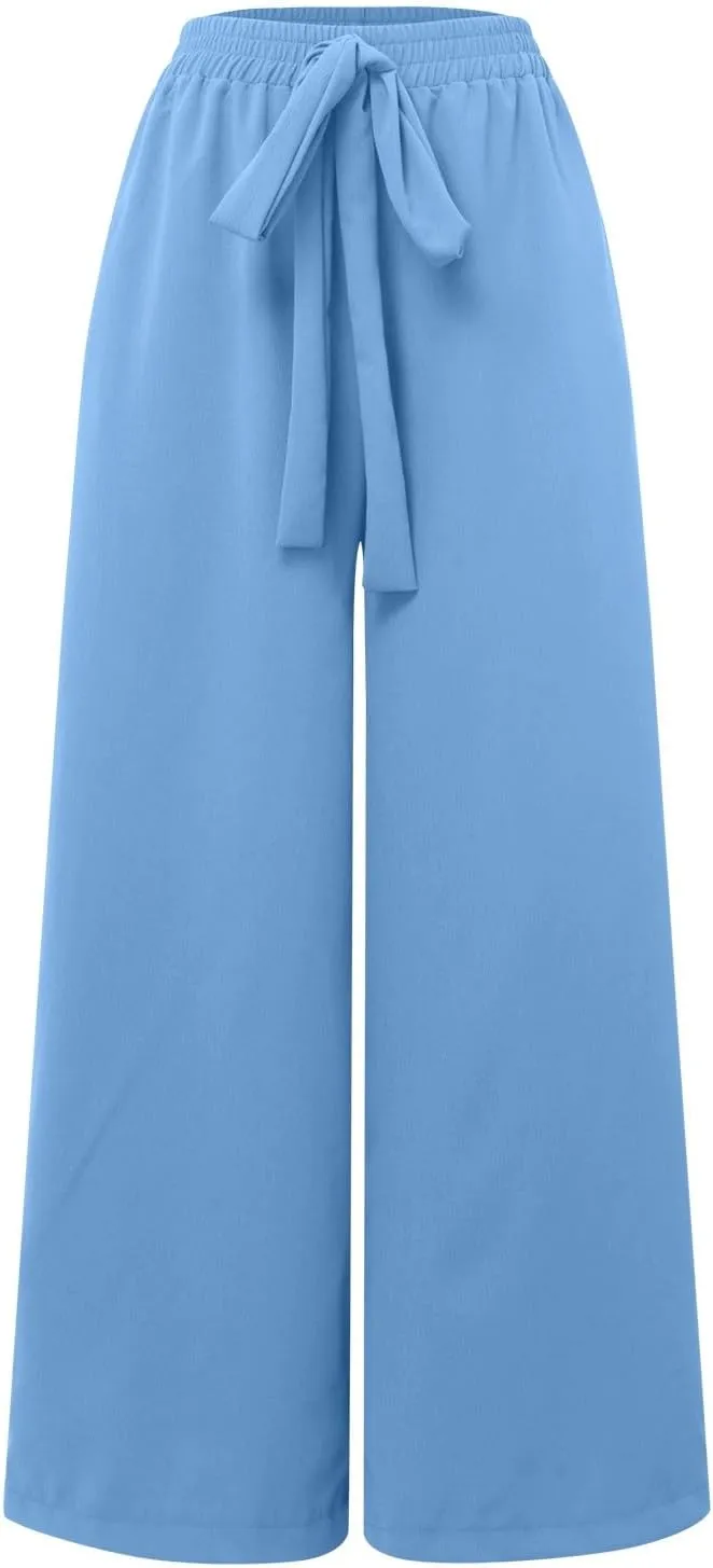 Womens Linen Summer Drawstring Palazzo Lounge Pants Low Waist Lounge Pants Loose Fit Palazzo Lounge Pants Vacation