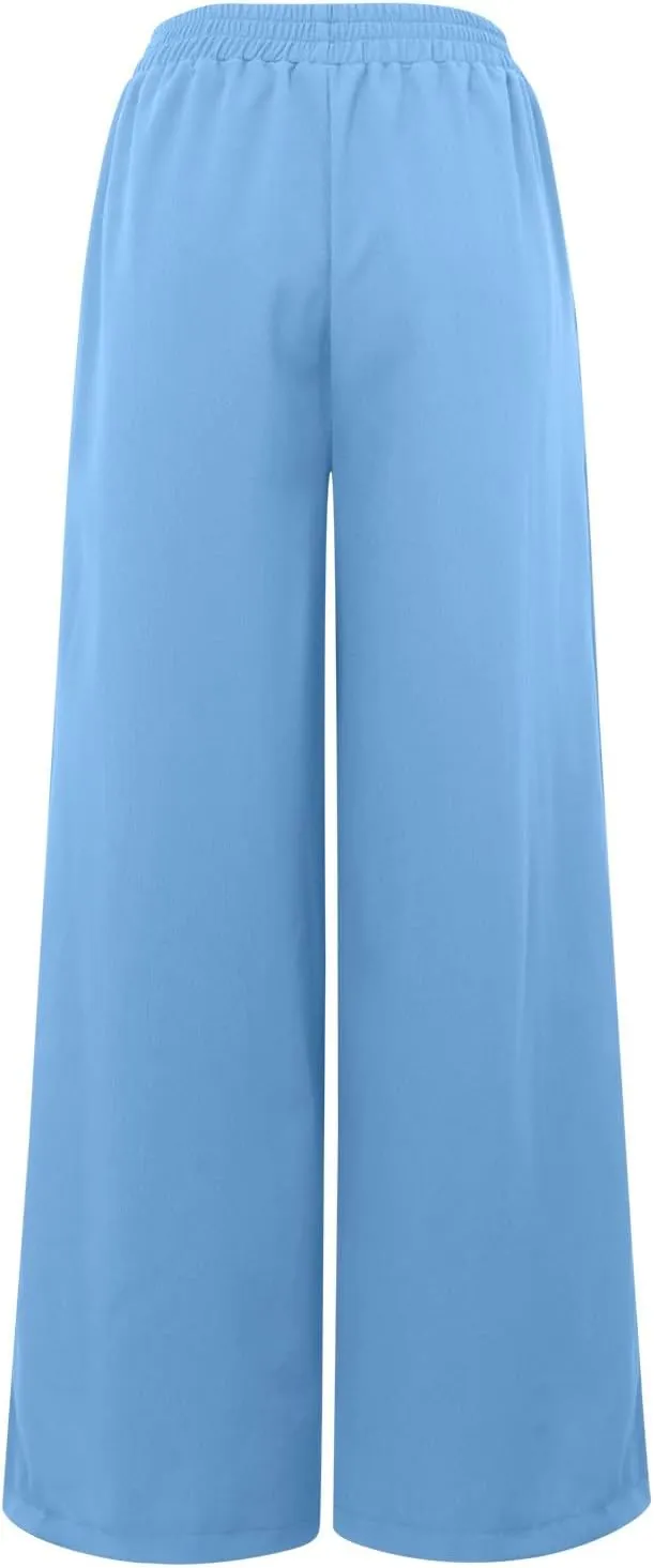 Womens Linen Summer Drawstring Palazzo Lounge Pants Low Waist Lounge Pants Loose Fit Palazzo Lounge Pants Vacation