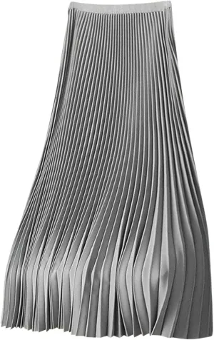 Womens Pleated Midi Skirts Elastic High Waist A-Line Ankle Length Skirt Ladies Elegant Evening Party Skirts