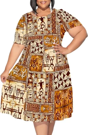 Women's Plus Size Casual Summer Layered Dress Short Sleeves Round Neck Ruffle Hem Loose Flowy Midi Babydoll Dress