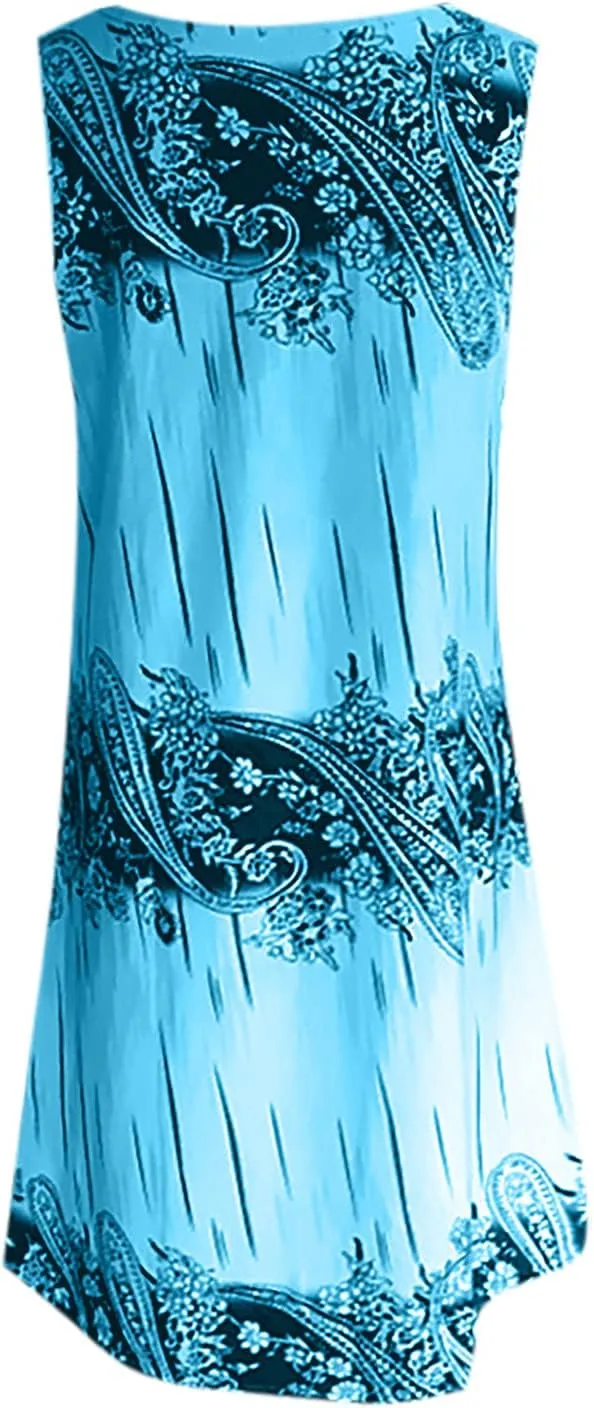 Women's Plus Size Sleeveless Summer Sundresses Swing Floral Swing Casual Midi Dress Beach Loose Flutter Sundress