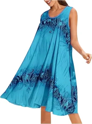 Women's Plus Size Sleeveless Summer Sundresses Swing Floral Swing Casual Midi Dress Beach Loose Flutter Sundress