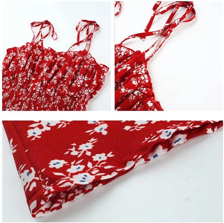 Womens Ruffle Sexy Tie Shoulder Floral Dress Summer Vacation Sleeveless A Line Mini Short Dresses