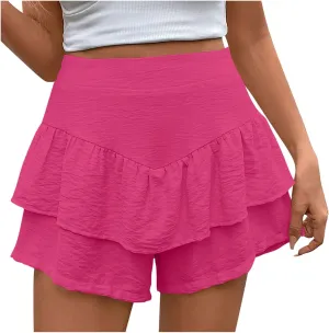 Womens Ruffle Skorts Casual Trendy High Waisted Skirts Inner Shorts Summer Solid Pleated Short Pants Lounge Clothes