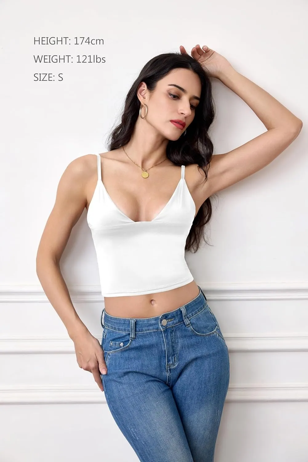 Women's Sexy Sleeveless Deep V Neck Camisole Tops Adjustable Spaghetti Straps Slim Fit Crop Tank Tops