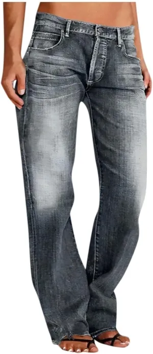 Womens Straight Leg Baggy Wide Leg Jeans Y2k Ripped Low Waisted Denim Trousers with Pockets Relaxed Boyfriend Jeans