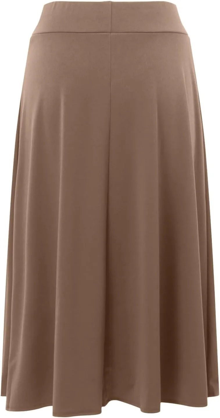 Women's Summer Boho Flowy Midi Skirt Lightweight Casual High Waisted Flared A Line Pull On Work Knee Length Skirts