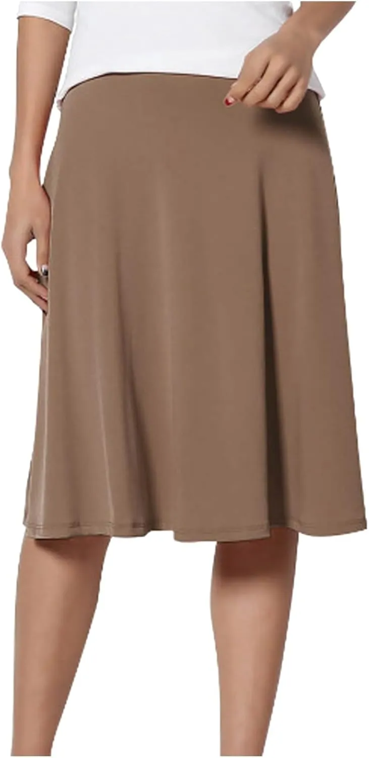 Women's Summer Boho Flowy Midi Skirt Lightweight Casual High Waisted Flared A Line Pull On Work Knee Length Skirts