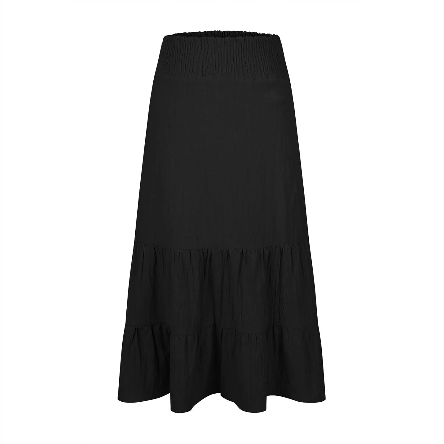 Women's Summer Comfy Tiered Skirts Elastic High Waisted A-Line Skirts Casual Beach Vacation Flowy Long Skirts