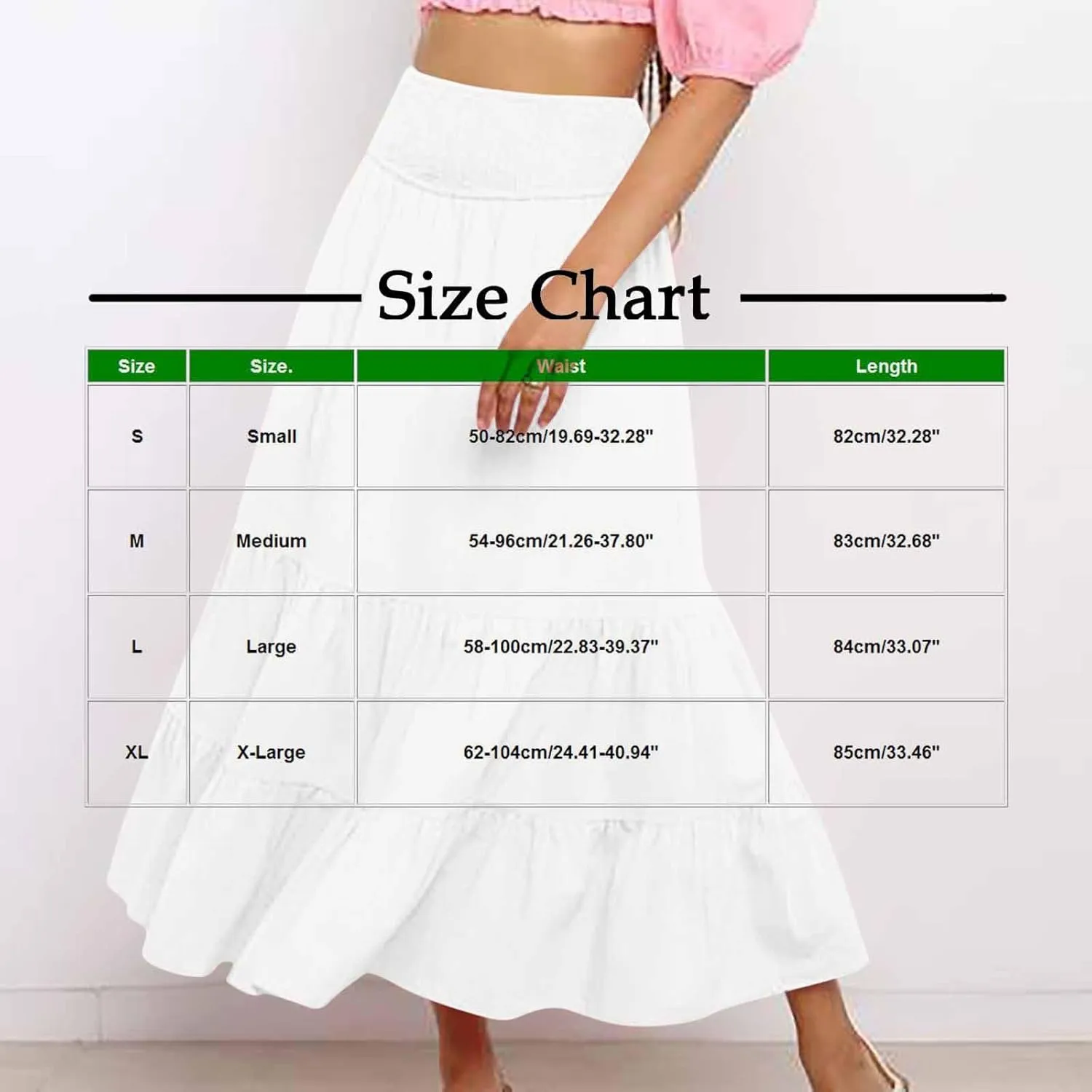 Women's Summer Comfy Tiered Skirts Elastic High Waisted A-Line Skirts Casual Beach Vacation Flowy Long Skirts