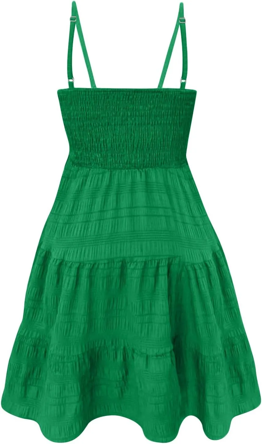 Women's Summer Dresses Fashionable Solid Color Floral Retro Court Style Dopamine Suspender Pocket Dress, S-XL