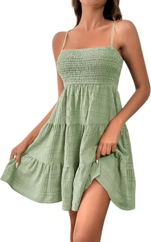 Women's Summer Dresses Fashionable Solid Color Floral Retro Court Style Dopamine Suspender Pocket Dress, S-XL