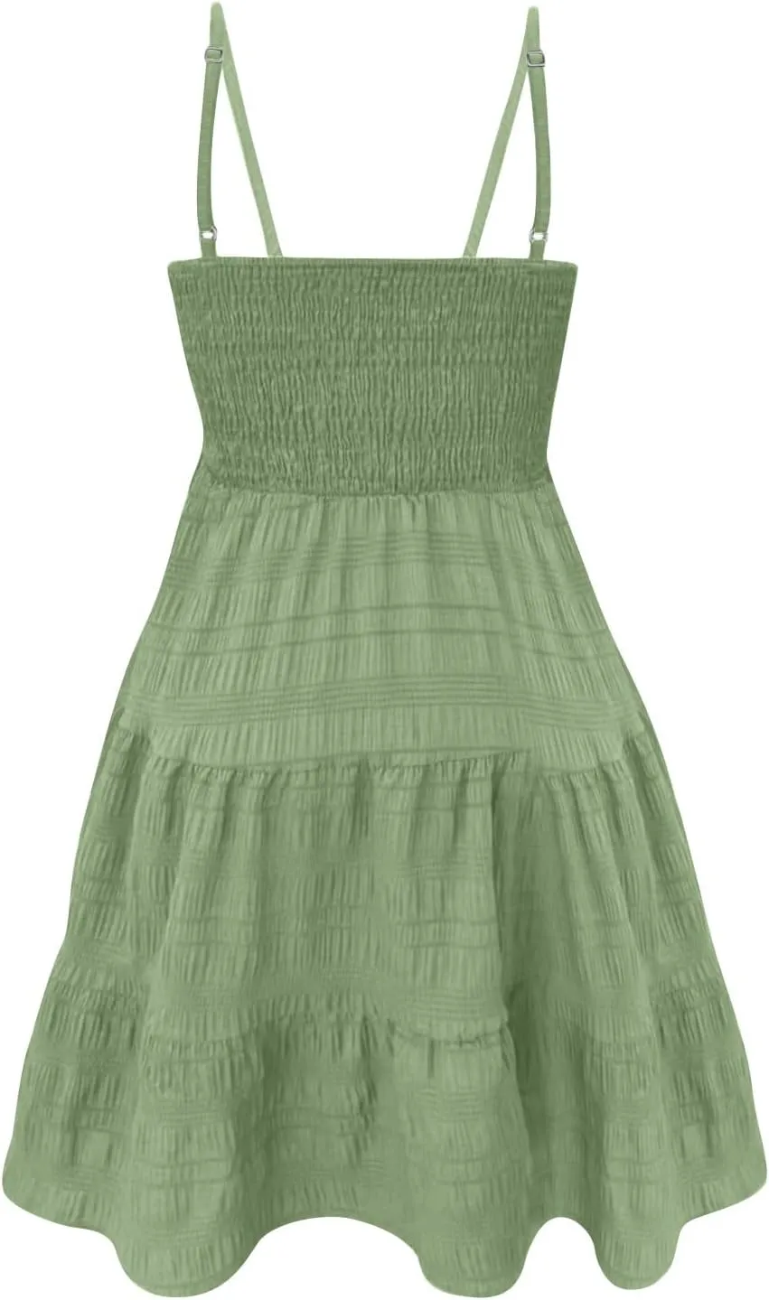 Women's Summer Dresses Fashionable Solid Color Floral Retro Court Style Dopamine Suspender Pocket Dress, S-XL