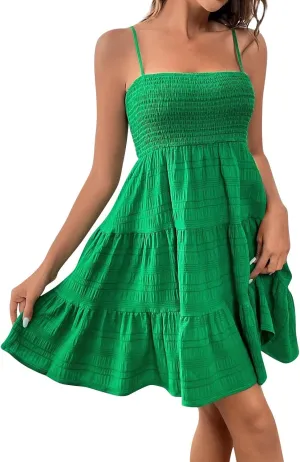 Women's Summer Dresses Fashionable Solid Color Floral Retro Court Style Dopamine Suspender Pocket Dress, S-XL
