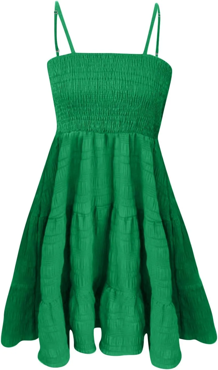 Women's Summer Dresses Fashionable Solid Color Floral Retro Court Style Dopamine Suspender Pocket Dress, S-XL