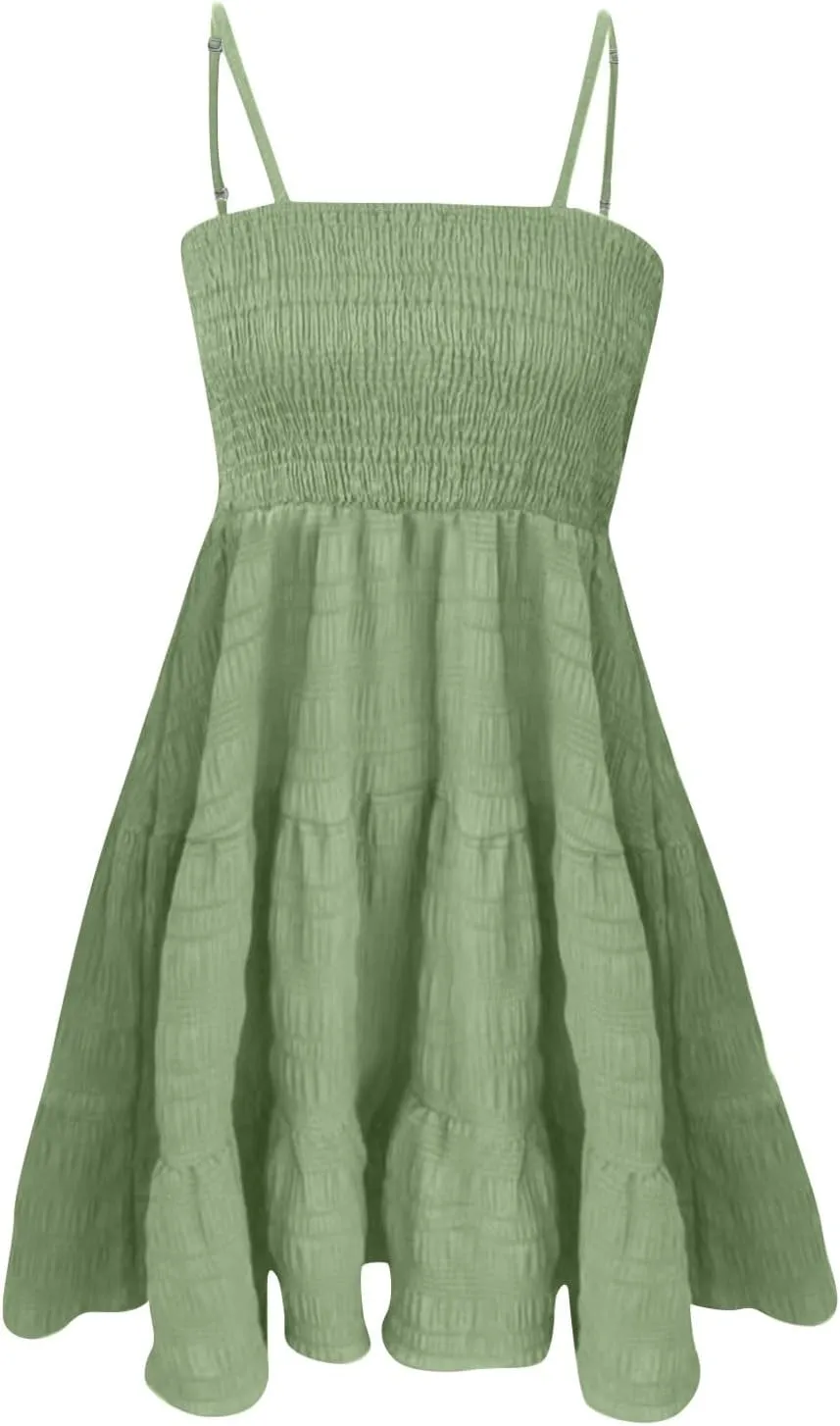Women's Summer Dresses Fashionable Solid Color Floral Retro Court Style Dopamine Suspender Pocket Dress, S-XL