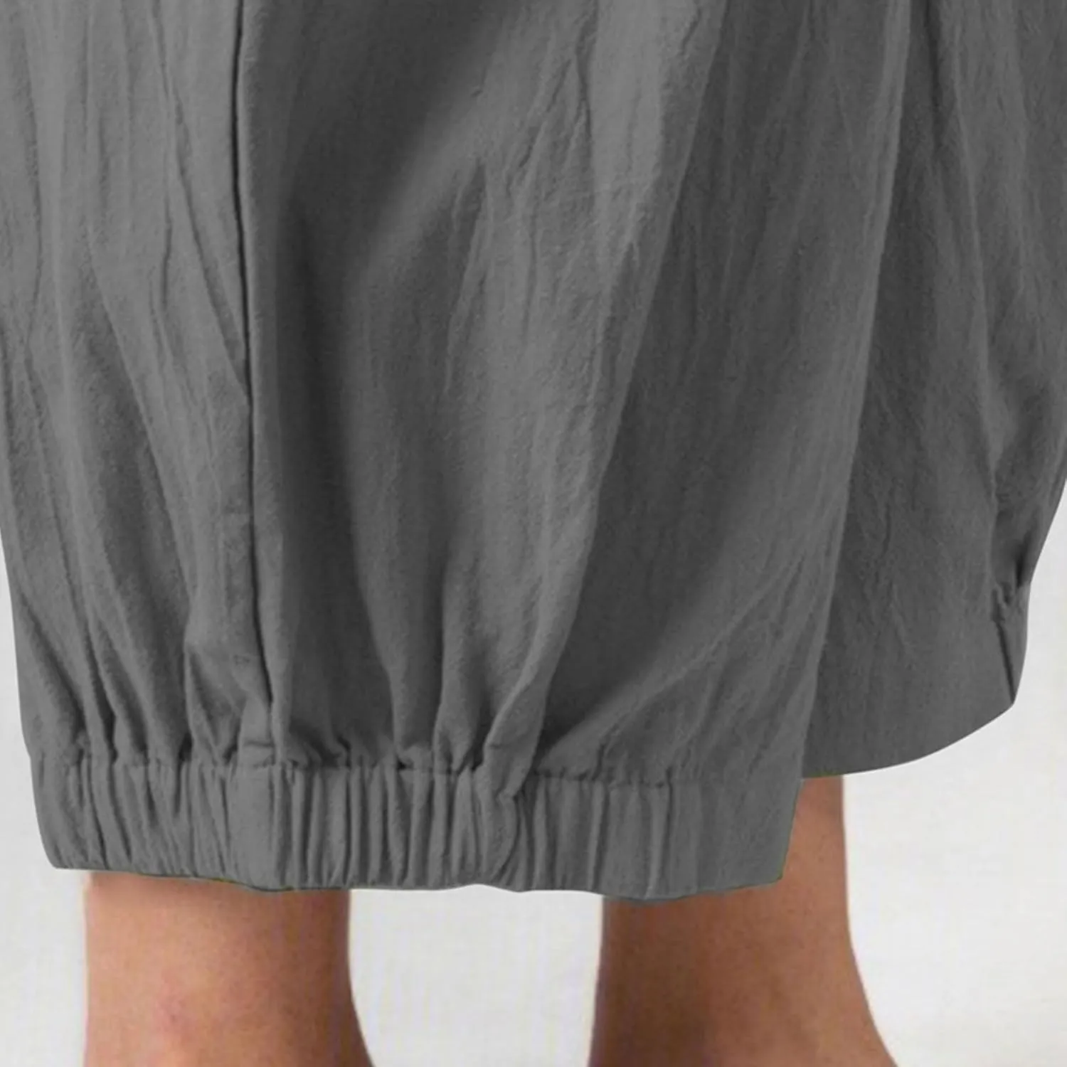 Women's Summer Linen Pants High Waisted Drawstring Printed Bohemian Capris Trousers