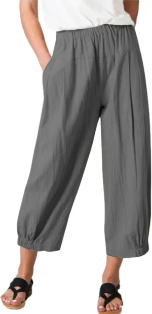 Women's Summer Linen Pants High Waisted Drawstring Printed Bohemian Capris Trousers