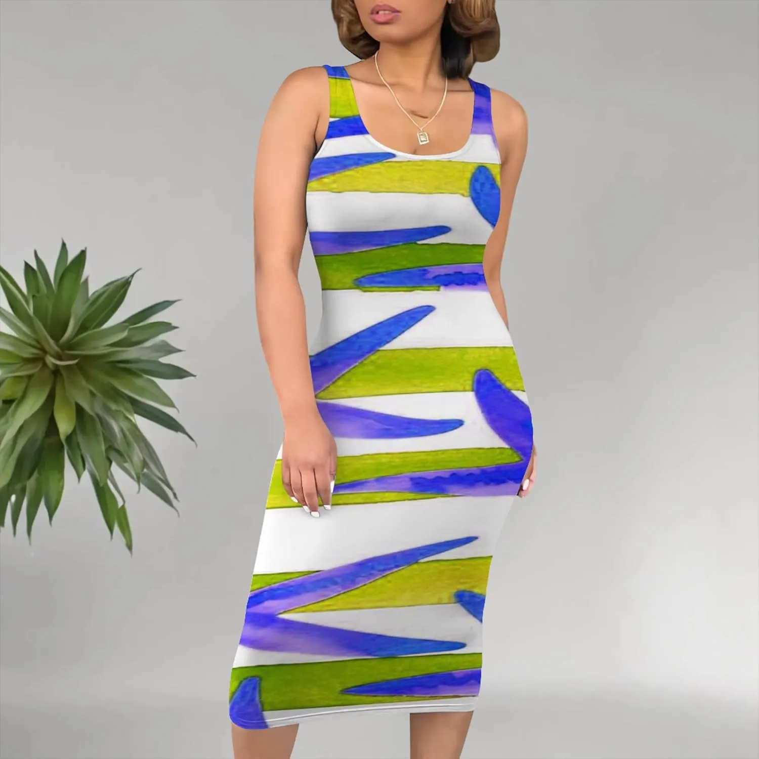Women's Summer Sundress Sleeveless Square Neck Autumn Boho Floral Print Tie Dye Elastic Waist Ruffle Midi Dresses 2024