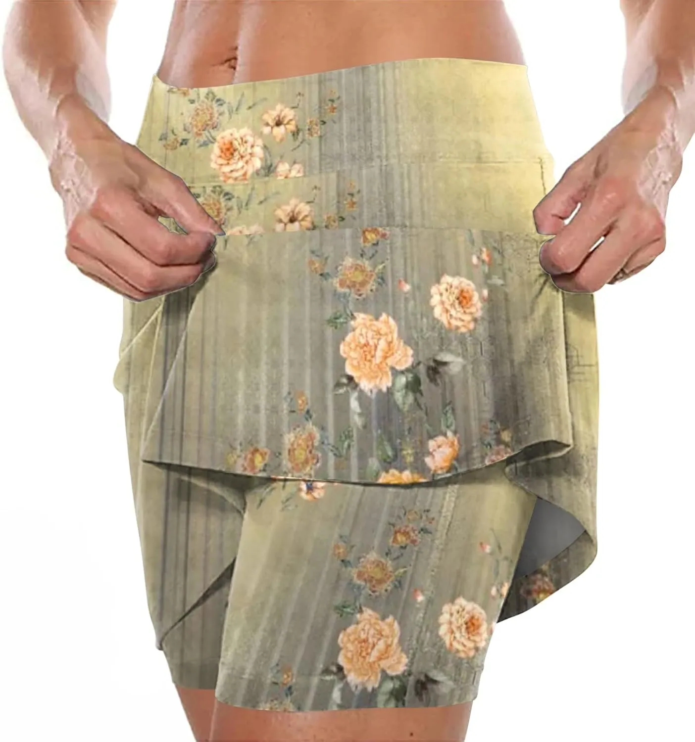 Womens Tennis Skirts with Pockets Tummy Control Floral Print Mini Skirt Workout Running Athletic Sports Golf Skorts Plus Size