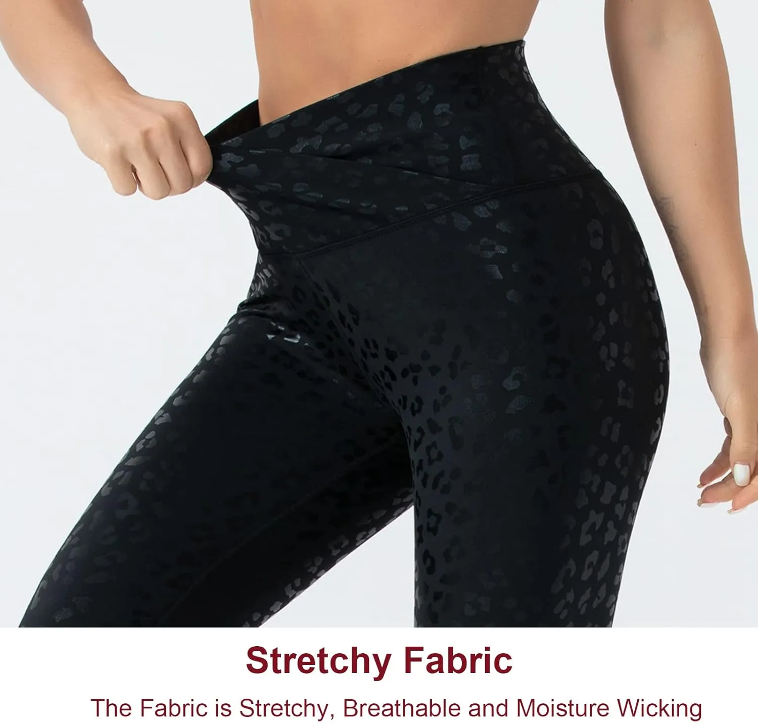 Women's V Cross Waist Yoga Capris Leggings High Waisted Tummy Control Workout Running Pants