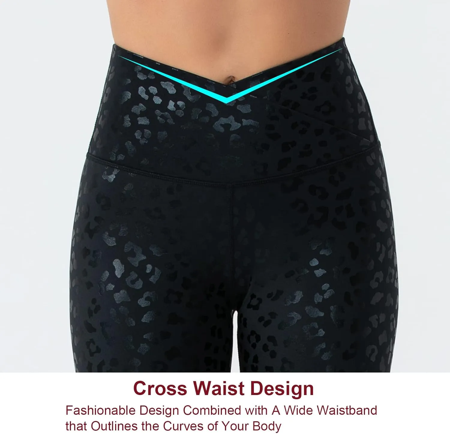 Women's V Cross Waist Yoga Capris Leggings High Waisted Tummy Control Workout Running Pants