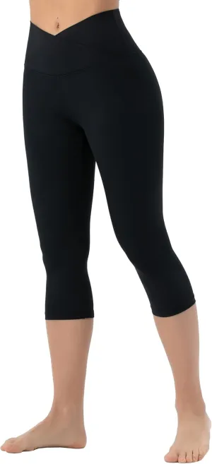Women's V Cross Waist Yoga Capris Leggings High Waisted Tummy Control Workout Running Pants
