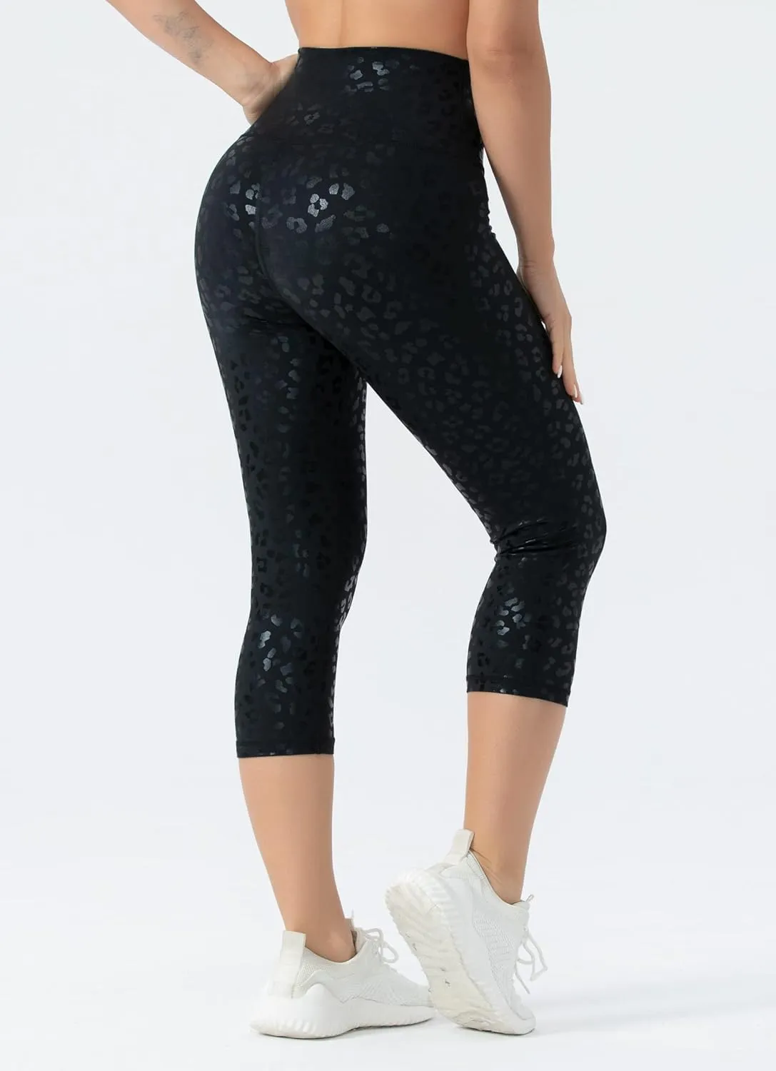 Women's V Cross Waist Yoga Capris Leggings High Waisted Tummy Control Workout Running Pants