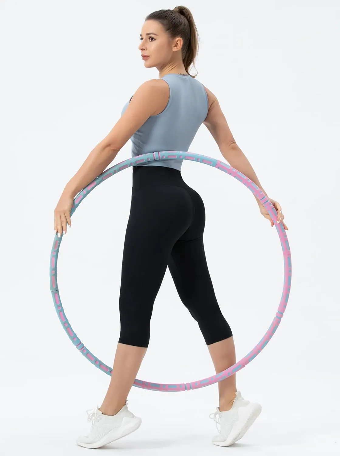 Women's V Cross Waist Yoga Capris Leggings High Waisted Tummy Control Workout Running Pants