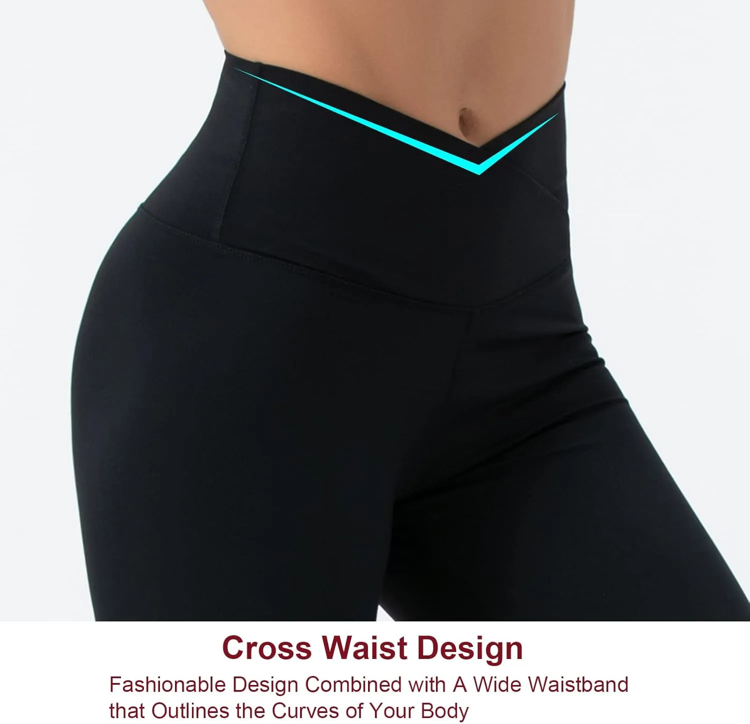 Women's V Cross Waist Yoga Capris Leggings High Waisted Tummy Control Workout Running Pants